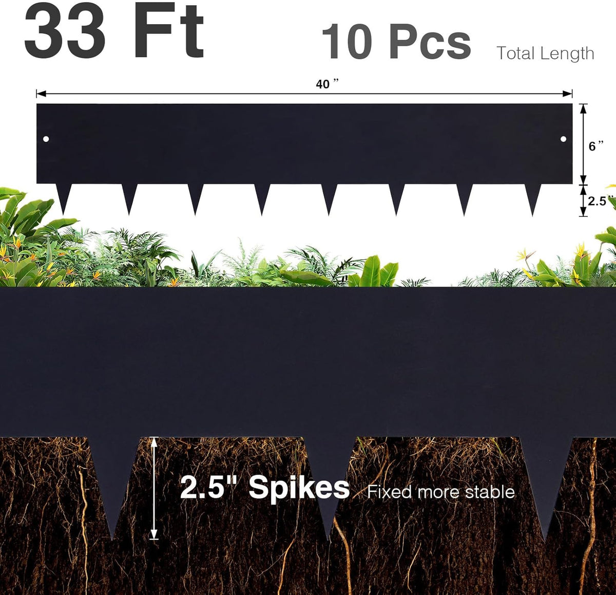 10-Pack Galvanized Steel Landscape Lawn Edging - 8.5 inch Height Black Powder Coated Bendable Metal