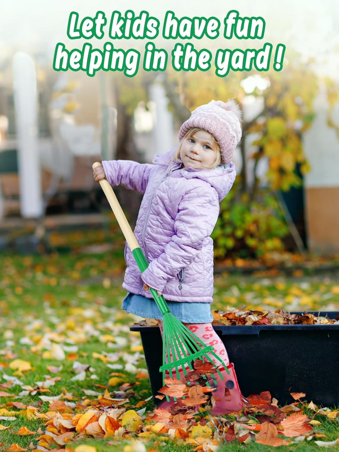 Kids Friendly Rakes for Leaves - 28" Child Size Small Rake with Durable Metal Head & Hardwood
