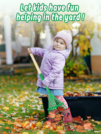Kids Friendly Rakes for Leaves - 28" Child Size Small Rake with Durable Metal Head & Hardwood