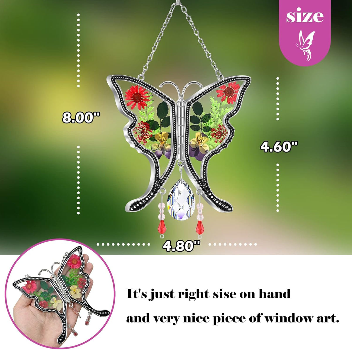 KY&BOSAM Butterfly Suncatcher Gifts for Mom Stained Glass Butterfly for Windows Hangings Wind Chime