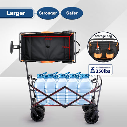 EchoSmile Heavy Duty 350 Lbs Capacity Collapsible Wagon, Outdoor Folding Camping Wagons, Grocery