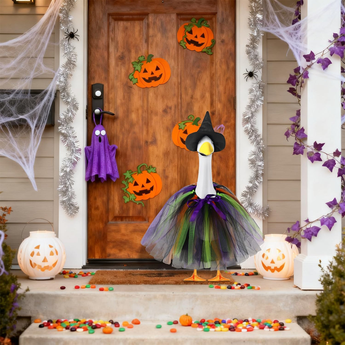 Halloween Witch Porch Goose Outfits Tutu Dress Costume Clothes, for 23" 17" Outdoor Patio Yard Lawn