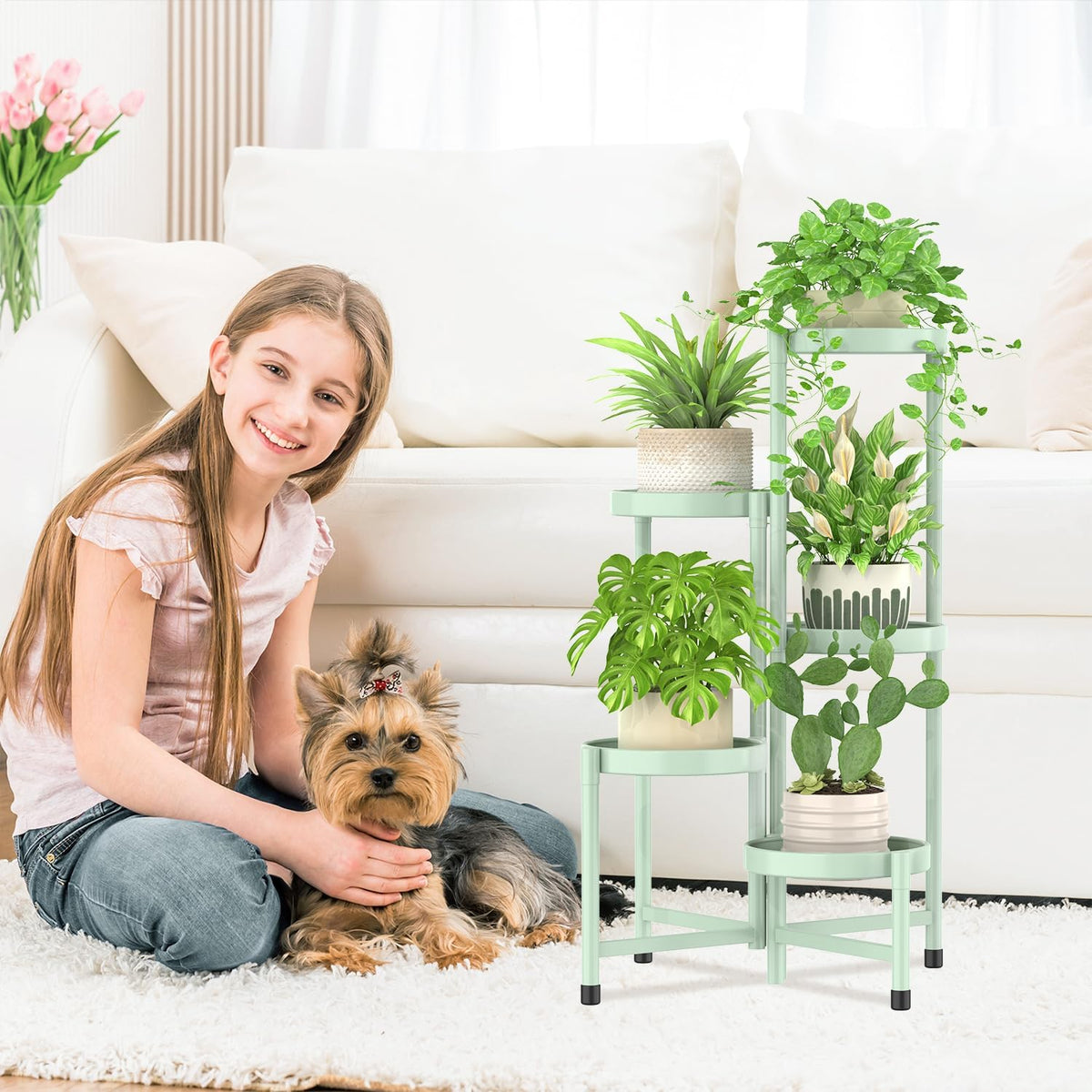 iDavosic.ly Plant Stand Indoor Outdoor, 5 Tier Corner Metal Flower Display Holder Shelf, Folding