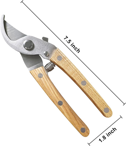 Pruning Shears, 7.5 Inch Garden Shears with 5/8 Inch Cut Capacity, Wood Clip Steel Handle