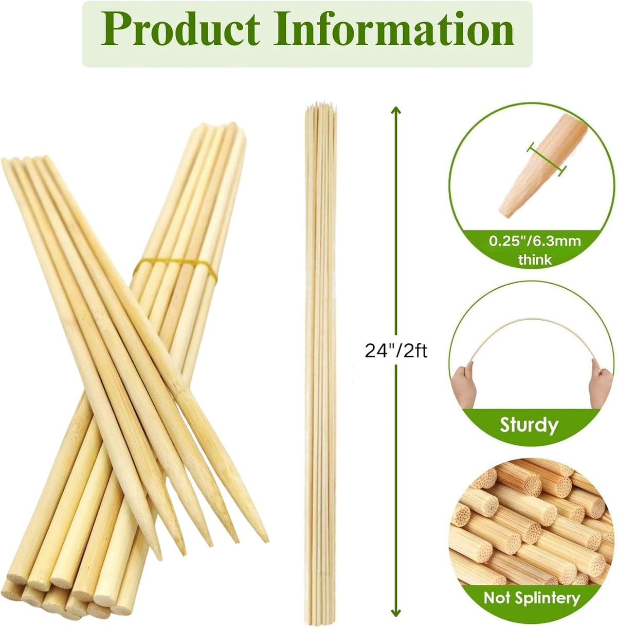 100 PCS 2FT (24 Inch) Bamboo Plant Stakes – Natural Bamboo Sticks for Indoor & Outdoor Plants