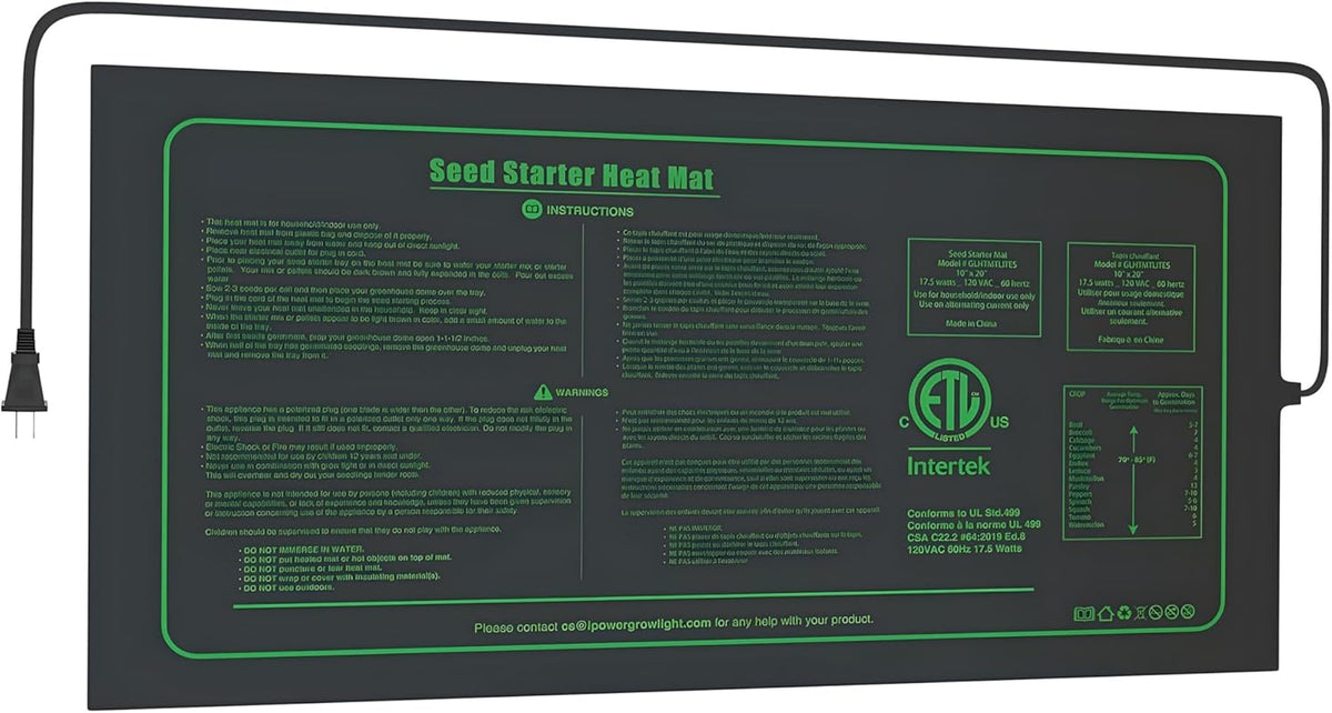 iPower Waterproof Seedling Heat Mat 10" x 20", ETL Certified Durable Germination Heating Pad, for