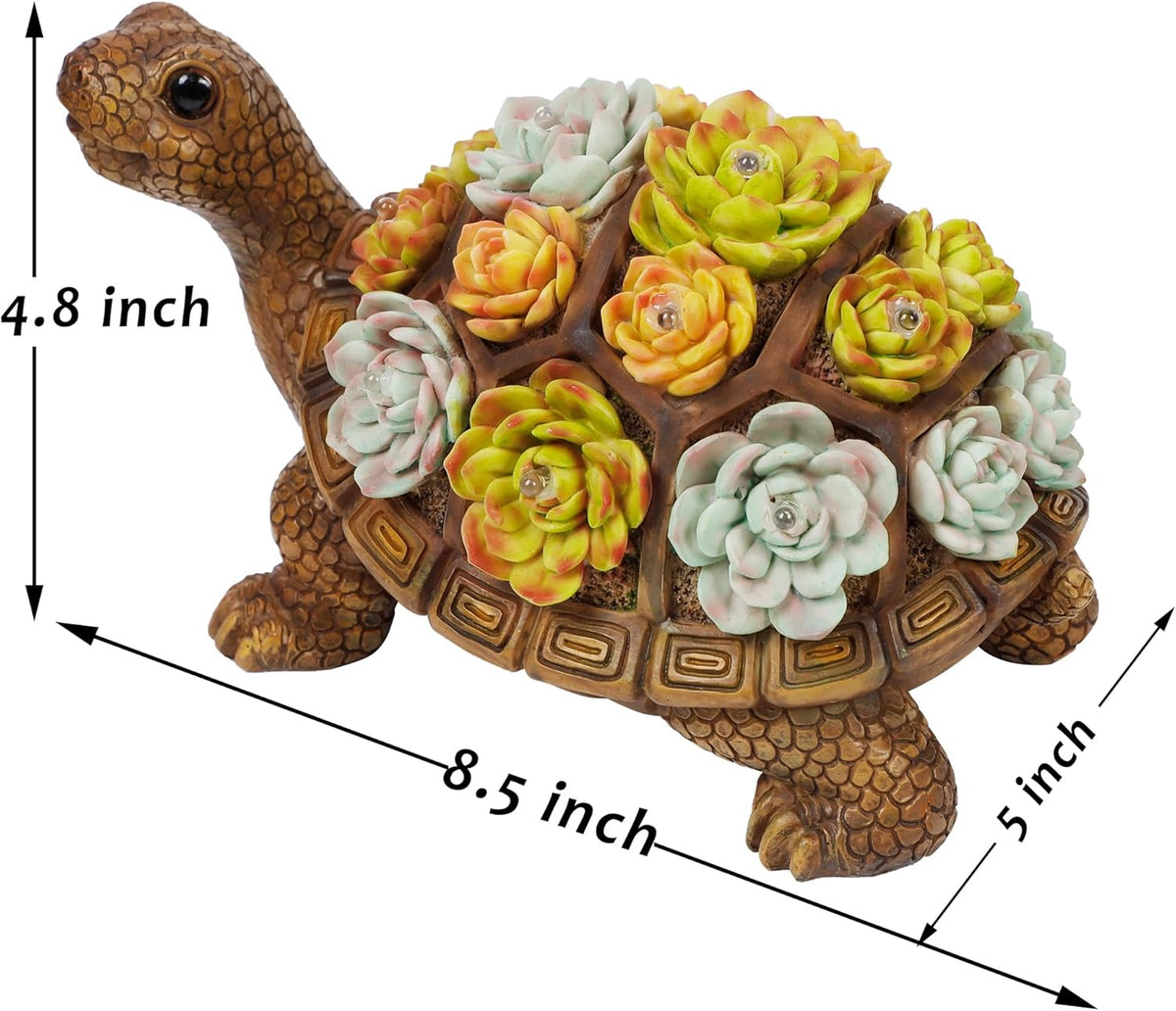 FORUP Turtle Garden Statue, Resin Turtle Figurine Garden Lawn Ornaments with Solar LED Lights for