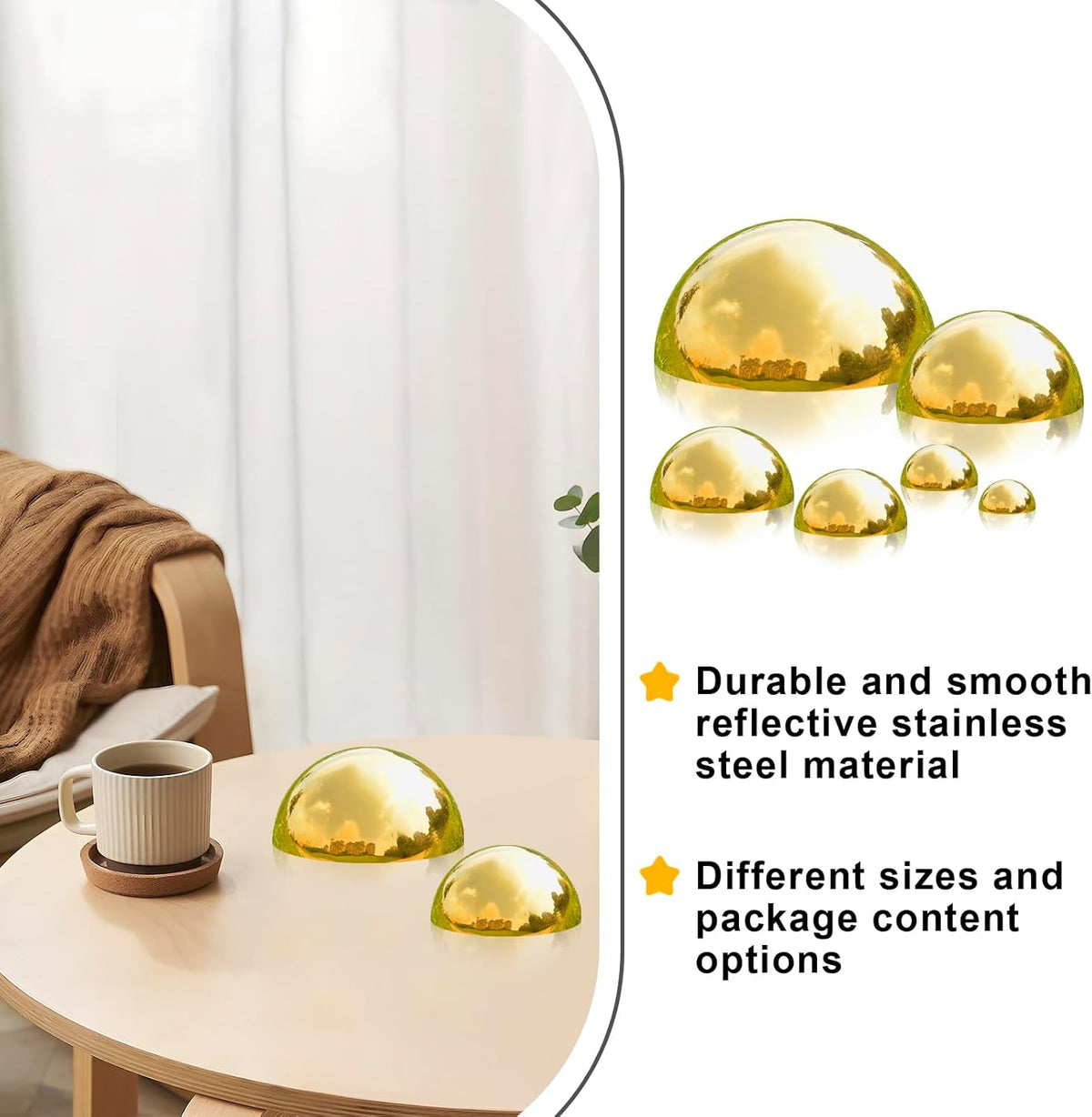 Nerien Gazing Ball, Stainless Steel Garden Mirror Globe, Polished Ornament Sphere, Hollow Floating