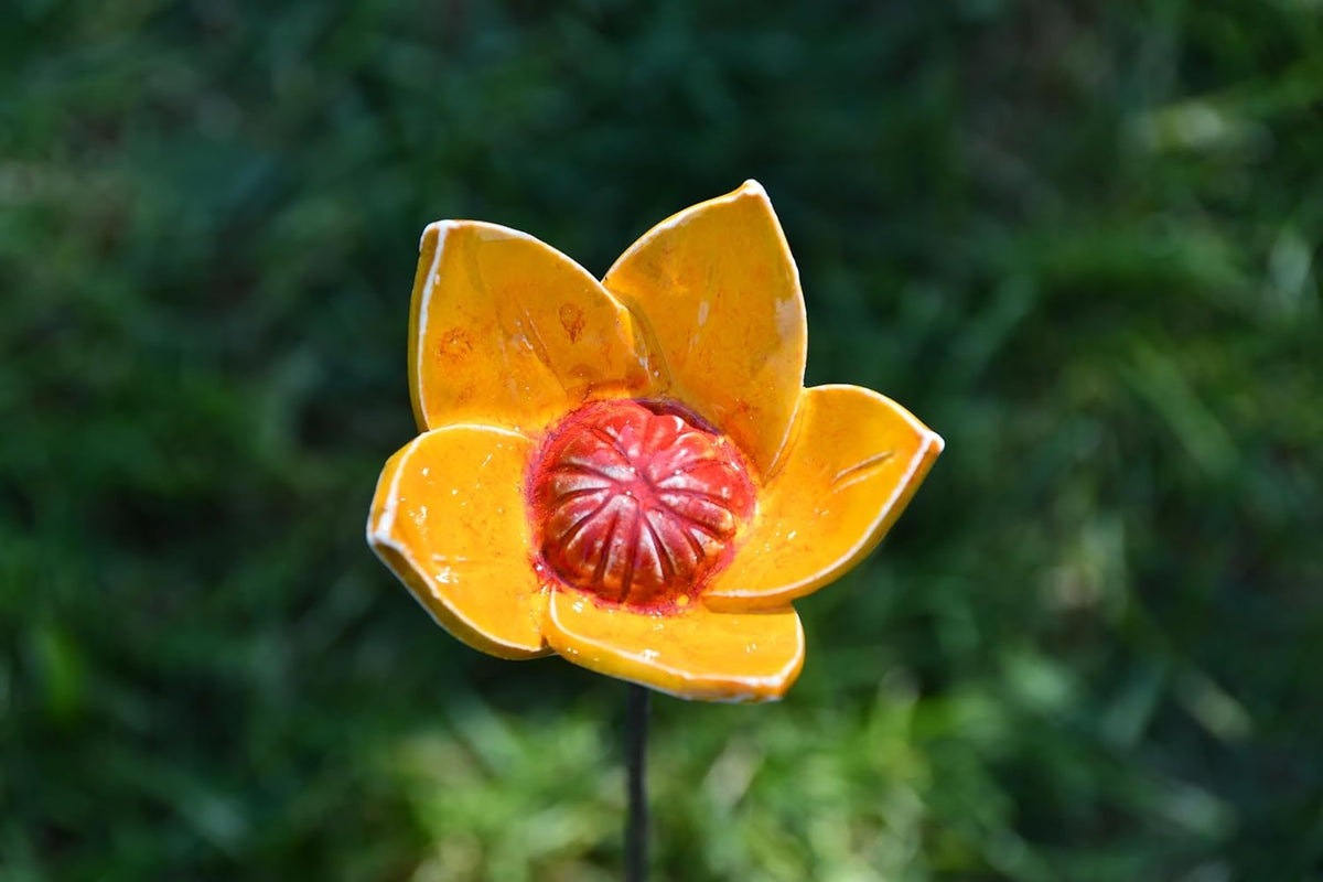 Ceramic Garden Decor - Flower Lawn Stake - Outdoor Statue - Perfect, Unique Gifts for Gardeners