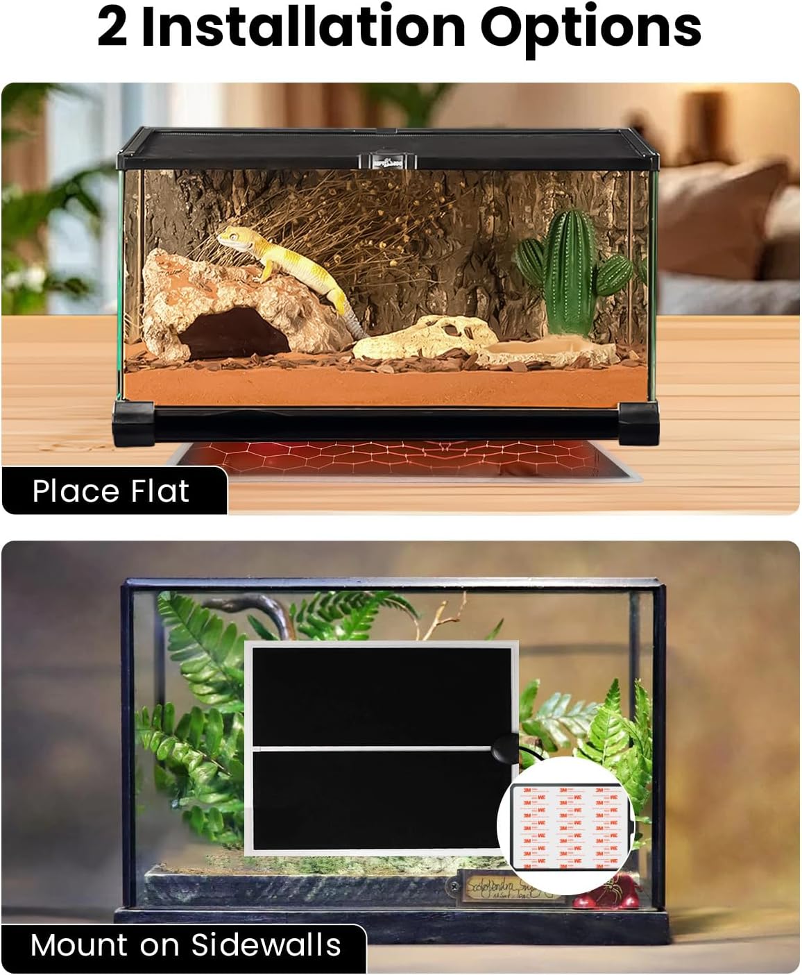 MQ Reptile Terrarium Heat Pad with LCD Digital Aquarium Thermometer, 11 x 11in Power Adjustment