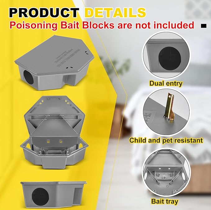 Qualirey 2 Pcs Rat Bait Station with Keys 13.58 x 8.98 x 3.35 Inch Rodent Station Rat Traps, Keeps