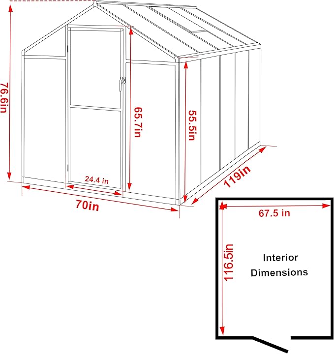BlueWish 6x10FT Greenhouses for Outdoors, Aluminum Greenhouse with Adjustable Vents, Rivet