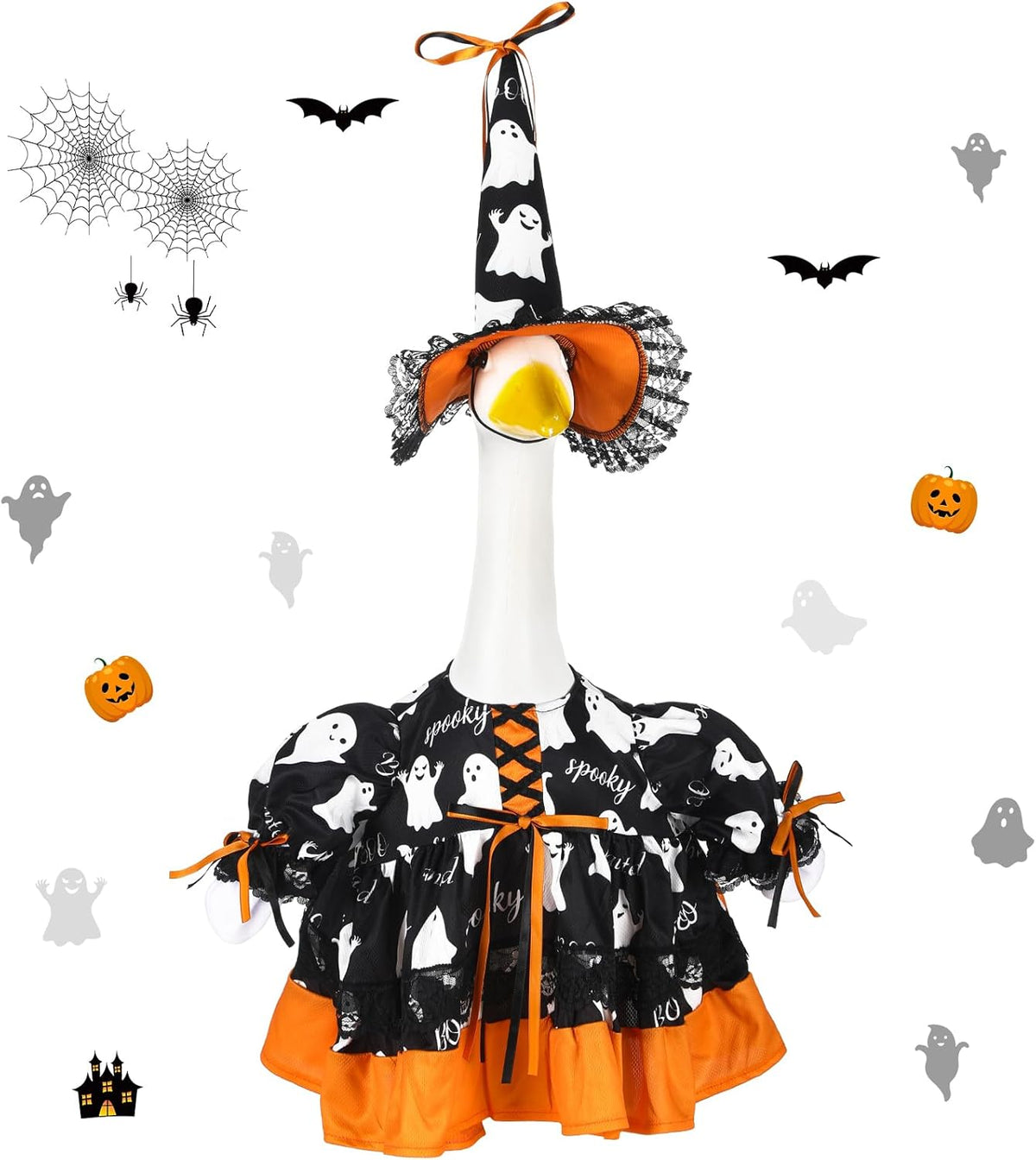 Suzile Halloween Goose Outfit Clothes for 23 Inch High Cement or Plastic Geese Ghost Lawn Porch