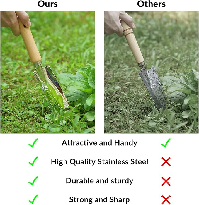 SOLIGT Garden Tools Set with Basket, Heavy Duty Stainless Steel Gardening Hand Tool with Wood