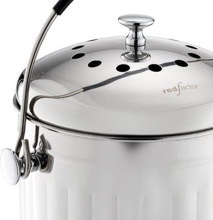 RED FACTOR Premium Compost Bin for Kitchen Countertop - Stainless Steel Food Waste Bucket with