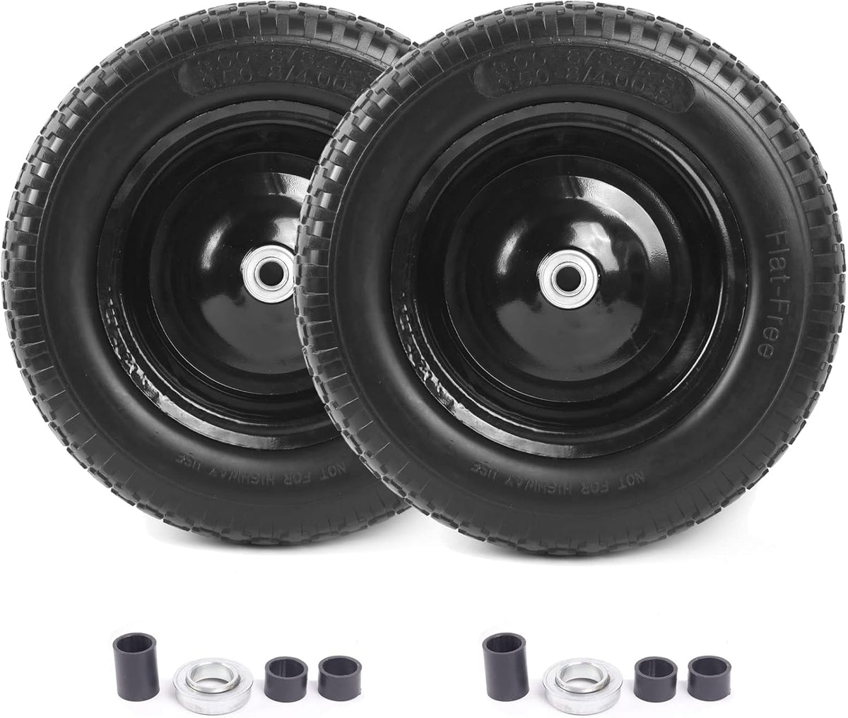 (2-PACK) 4.80/4.00-8" Flat Free Tire and Wheel - Universal Fit 14.5" Solid Wheelbarrow Tires with