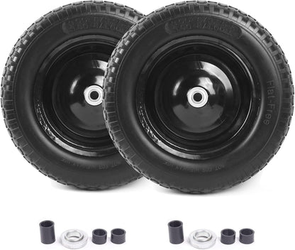 (2-PACK) 4.80/4.00-8" Flat Free Tire and Wheel - Universal Fit 14.5" Solid Wheelbarrow Tires with
