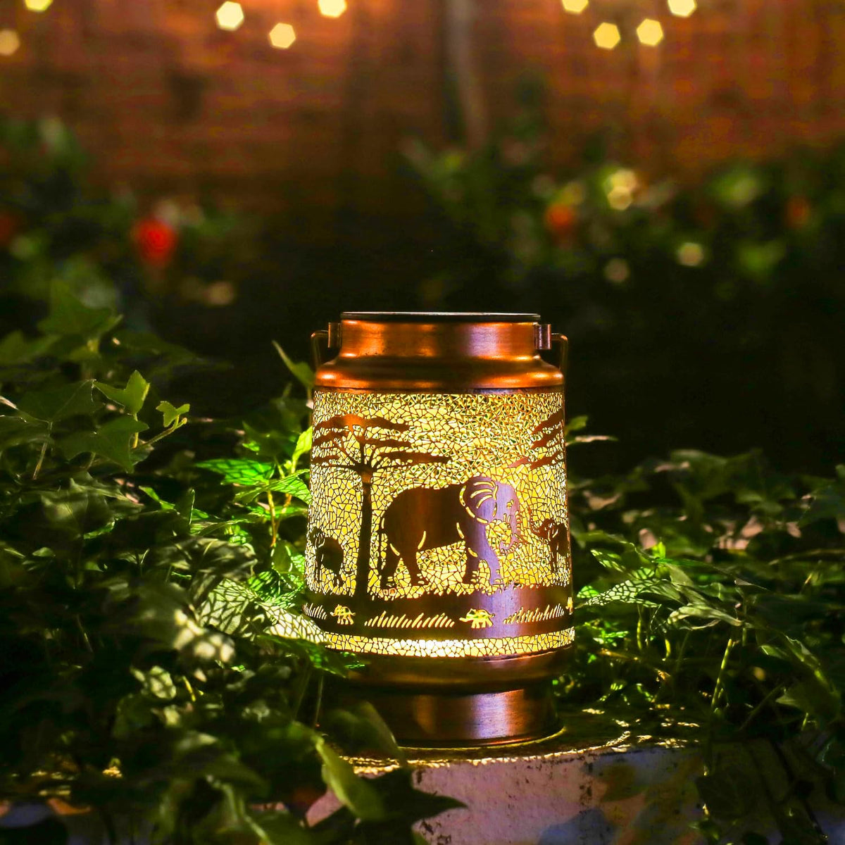 2 Pack Elephant Outdoor Solar Hanging Lanterns Waterproof LED Solar Lights Metal Decorative