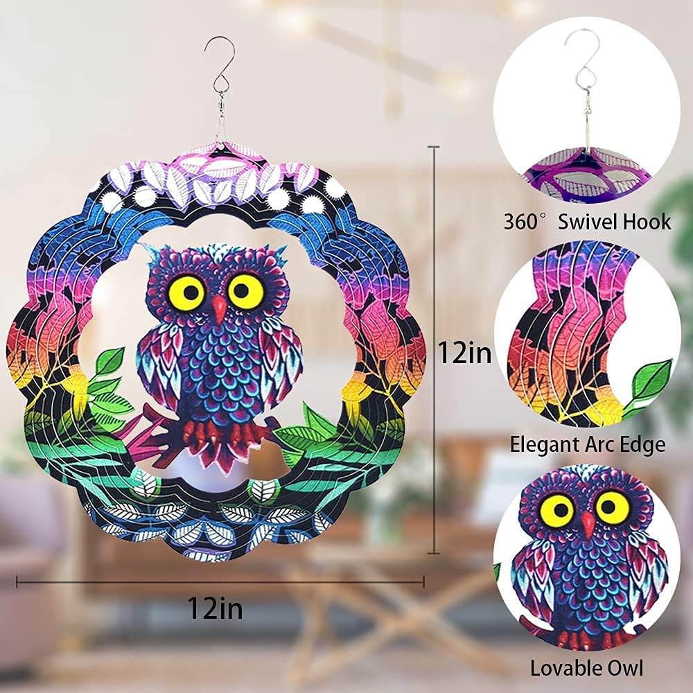 Owl Wind Spinner,Yard Art Garden Decor Owl Wind Spinners Outdoor Metal 3D Kinetic Sculptures