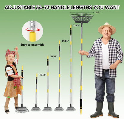 Rake Heavy Duty 6FT Long Garden Rakes , 18.5 Inch Wide Leaf Rake for Lawns, 25 Metal Tines