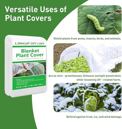 2 Pack Plant Covers Freeze Protection, 10ft x 50ft Frost Blanket for Plants Tree Blanket Cover