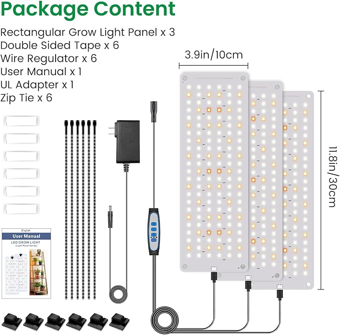 Grow Light, Full Spectrum Under Cabinet Plant Lights for Indoor Growing Seedling 3 Panels, Large