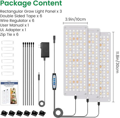 Grow Light, Full Spectrum Under Cabinet Plant Lights for Indoor Growing Seedling 3 Panels, Large