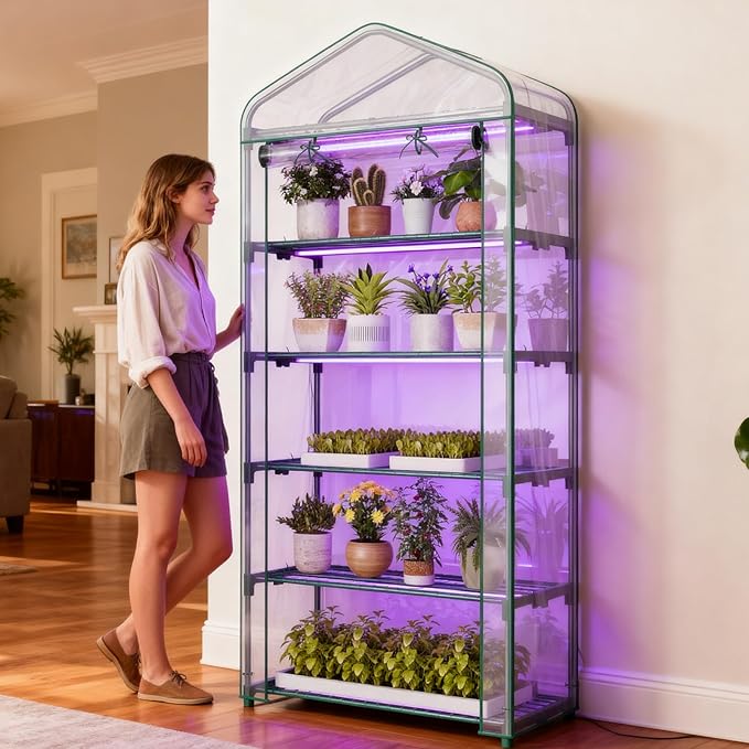 Indoor Greenhouse with Grow Light, 5-Tier Mini Greenhouse 35.4"x19"x74.8" Small Greenhouse with
