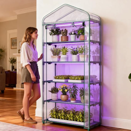 Indoor Greenhouse with Grow Light, 5-Tier Mini Greenhouse 35.4"x19"x74.8" Small Greenhouse with