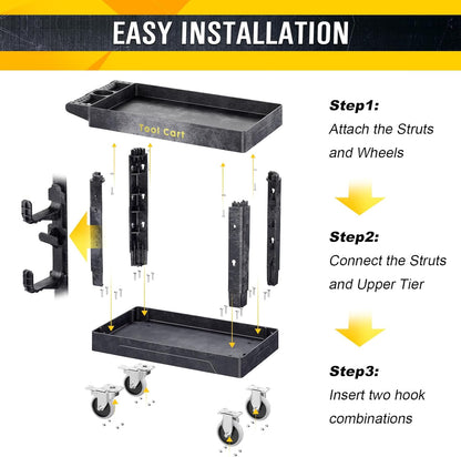 Heavy Duty Garden Tool Carts,600LBS Capacity 2 Tier Yard Tool Storage Rack with Side Hooks Garage