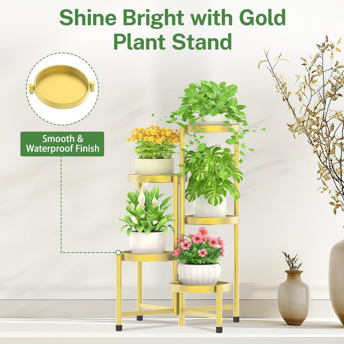 iDavosic.ly Plant Stand Indoor Outdoor, 5 Tier Corner Metal Flower Display Holder Shelf, Folding