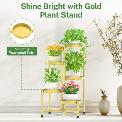 iDavosic.ly Plant Stand Indoor Outdoor, 5 Tier Corner Metal Flower Display Holder Shelf, Folding