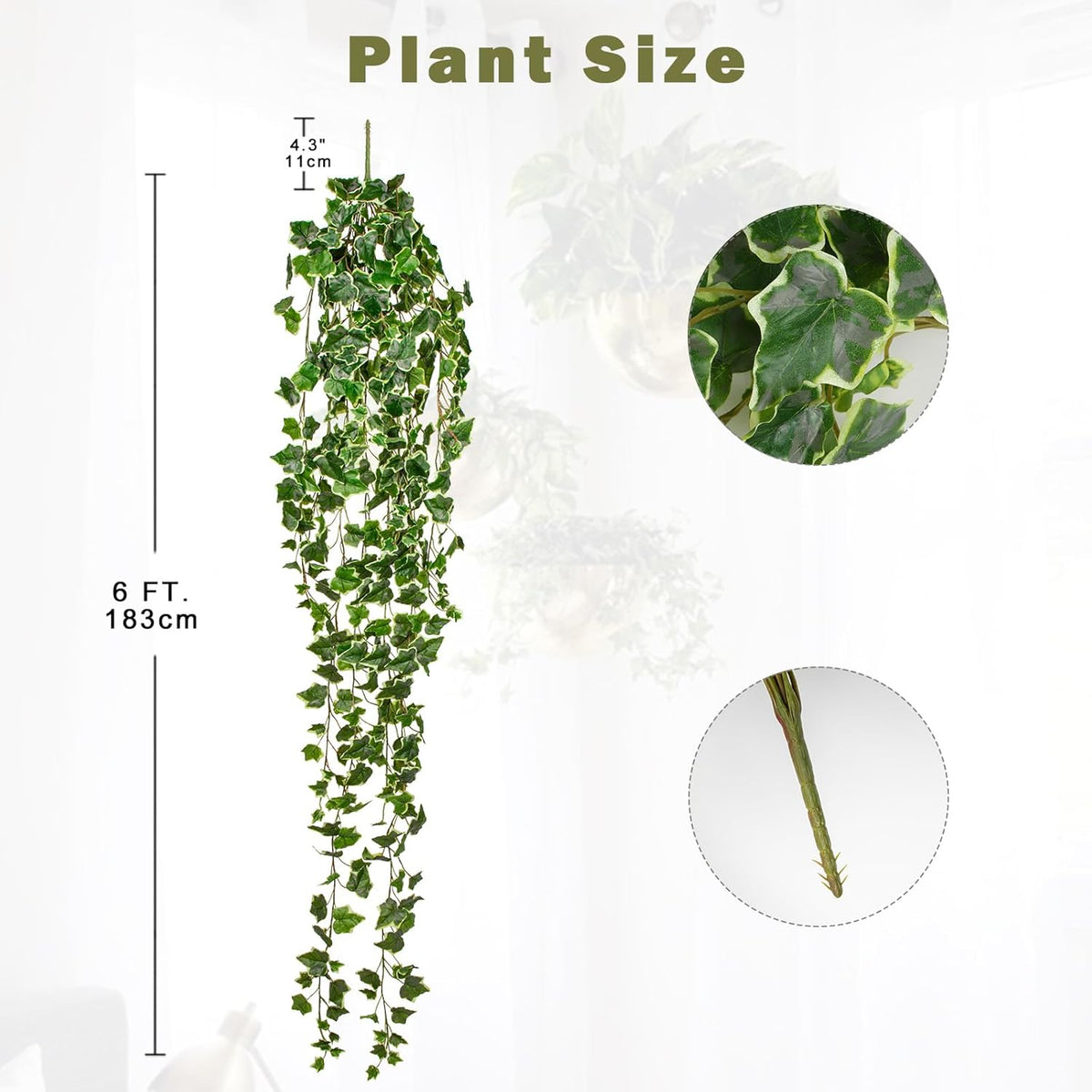 Hollyone Artificial Hanging Plants 6FT Fake Ivy Vine Faux Ivy Leaves Hanging Plant Greenery for