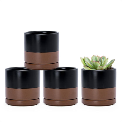 D'vine Dev Set of 4 Small Ceramic Plant Pots, 3.5 Inch Succulent Planter Pot for Plants with