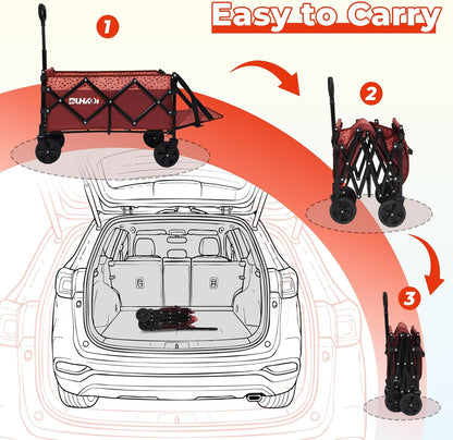Collapsible Tailgate Wagon with Wheels, Compact Size Folding Utility Cart, 380LBS Capacity for