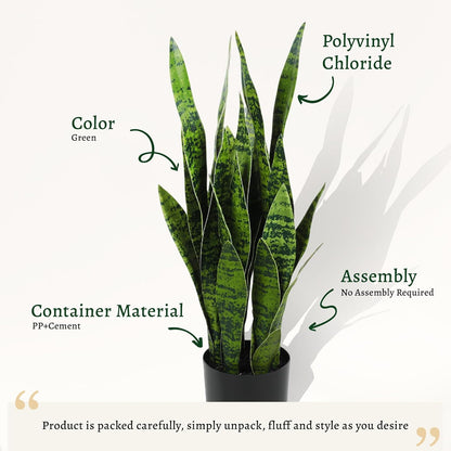 KOL 25.6’’ 2-Pack Artificial Snake Plant, Faux Sansevieria Indoor Plants, 32 Lifelike Leaves, Home
