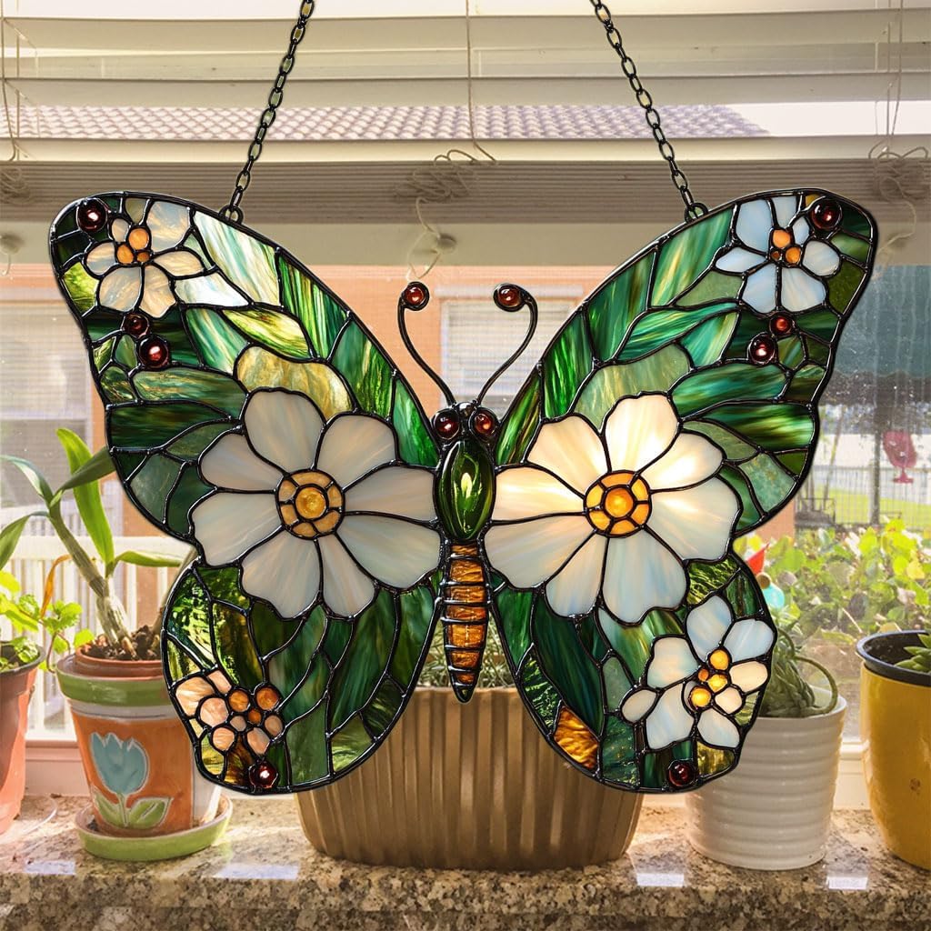 Daisy Fresh Butterfly Acrylic Suncatcher Stained Glass Effect Window Car Hanging Christmas Ornament