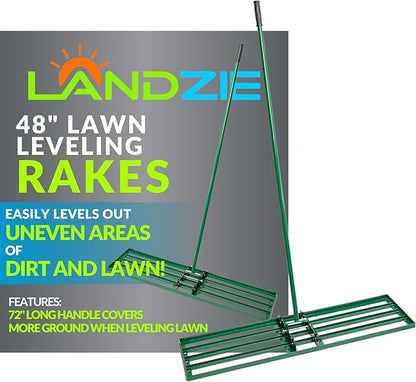 LANDZIE - The Original Lawn Leveling Rake – 48" Steel Handle Yard Leveler, Lawn Level Tool for