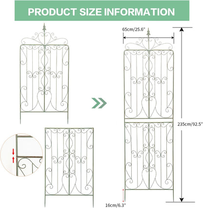 Sungmor 2 Pack Large Garden Trellis for Climbing Plants, 92.5 Inch Tall Rustic Green Garden Metal