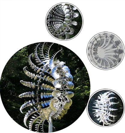 Unique and Magical Metal Windmill, 3D Wind Powered Kinetic Sculpture, Wind Spinner Solar, Wind