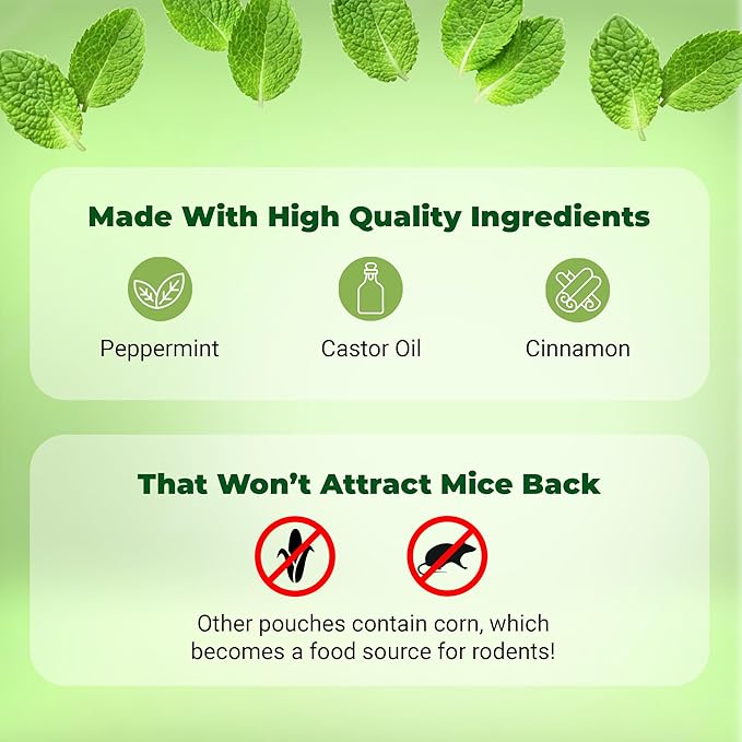 Mighty Mint Mouse Repellent Pouches – Peppermint, Castor Oil & Cinnamon Formula – Natural Indoor