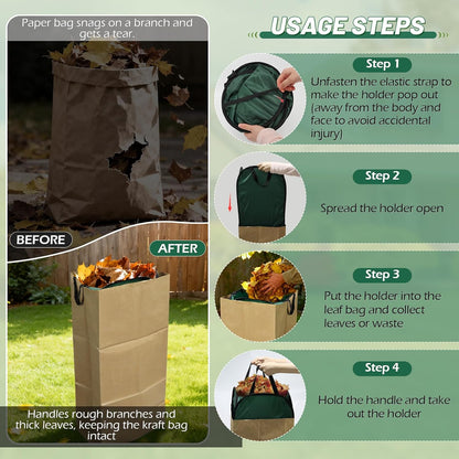 2Pack Reusable Pop-Up Yard Waste Bag Holder, Designed for 30 Gallon Paper Lawn Bags, Multi-Use