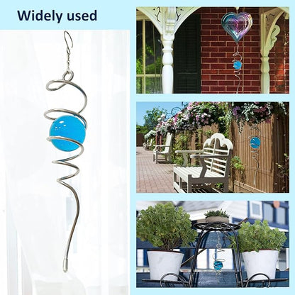 Gazing Ball Spiral Decorative Wind Spinner Tail with Blue Glass Orb,Wind Spinner Spiral