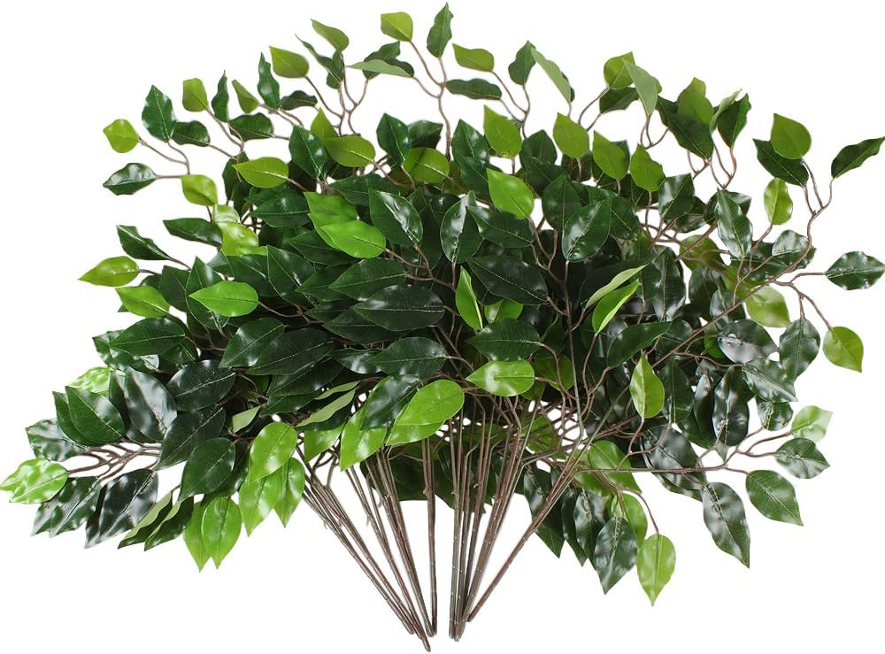 GTIDEA 12 Pcs Ficus Tree Leaves Branches Artificial Greenery Stems Silk Green Leaves Plants for