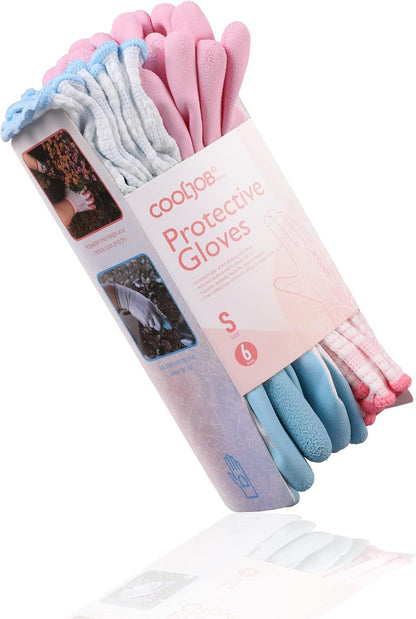 COOLJOB 6 Pairs Gardening Gloves for Women Ladies, Breathable Rubber Coated for Yard Garden