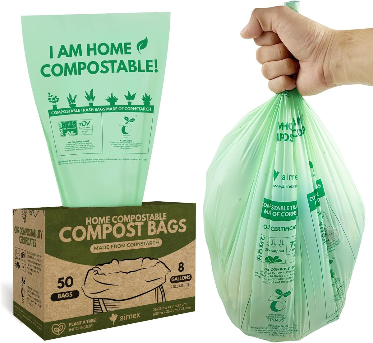 Compost Bags for Countertop Bin -Compostable Trash Bags made of Cornstarch - Leakproof & Tear