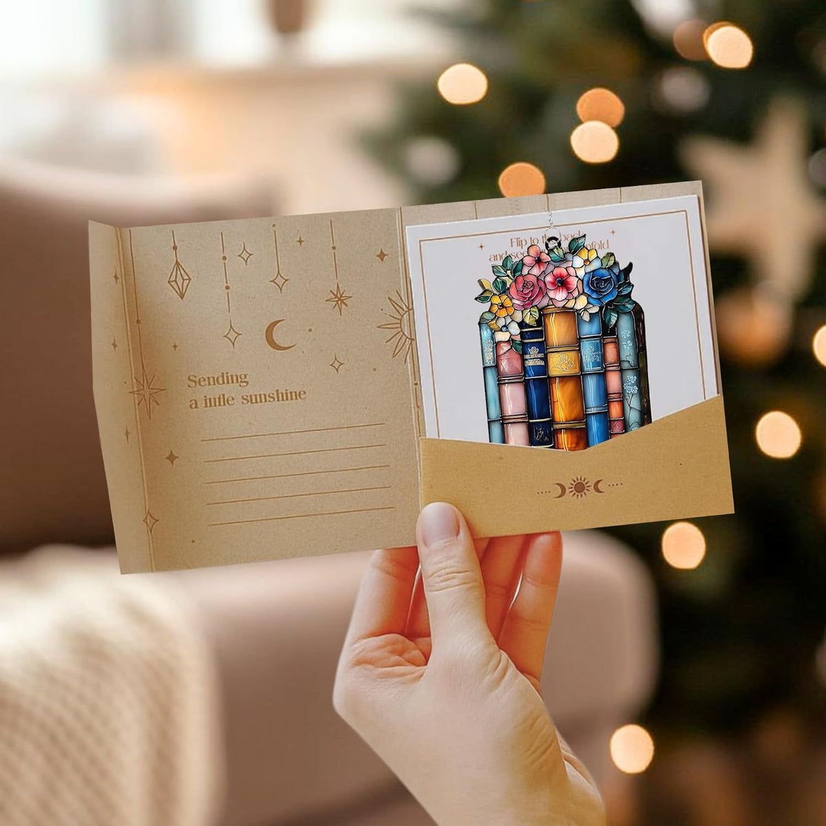 Floral Books Acrylic Suncatcher Stained Glass Effect Window Car Hanging Christmas Ornament Indoor