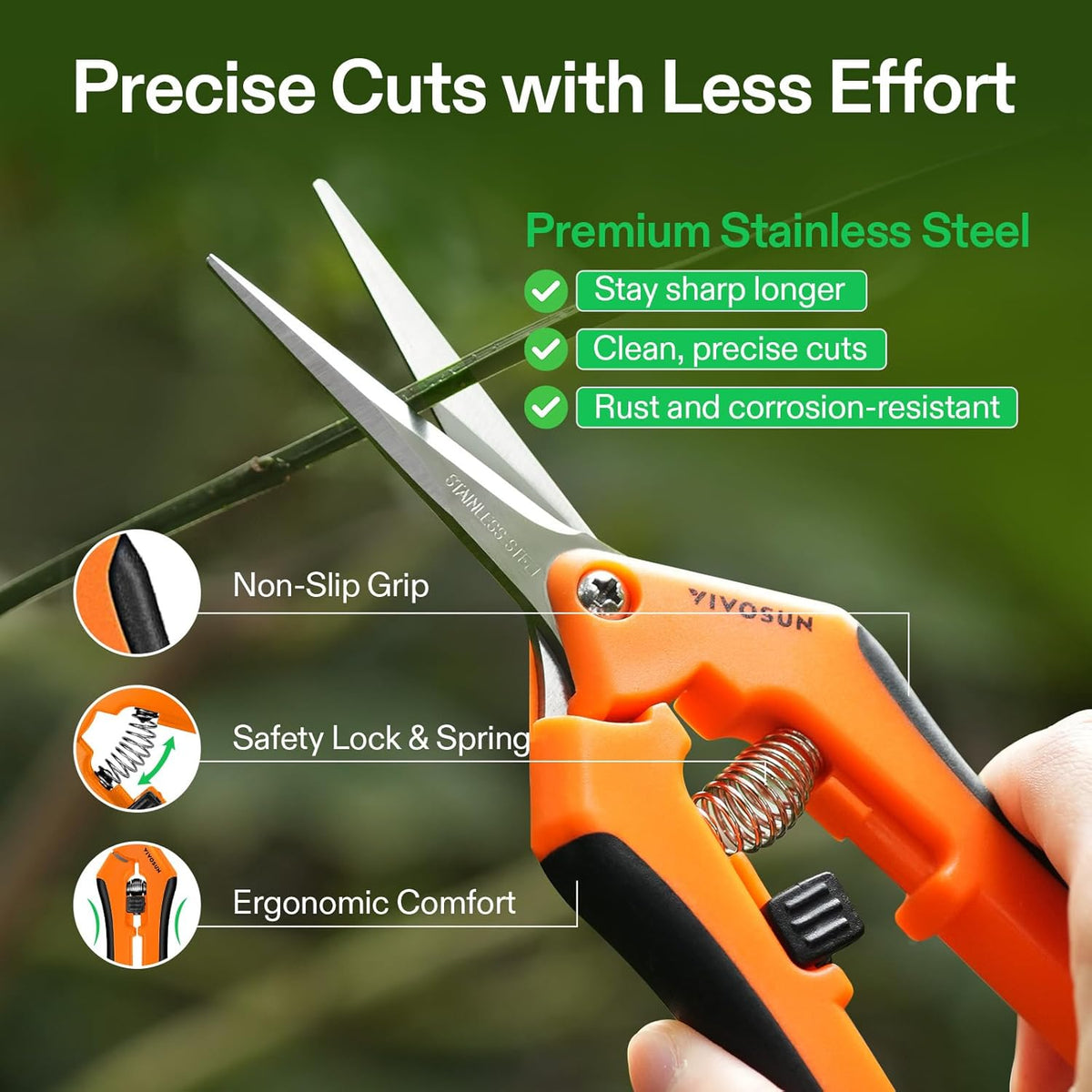 VIVOSUN 6.5 Inch Gardening Scissors Hand Pruner Pruning Shear with Straight Stainless Steel Blades