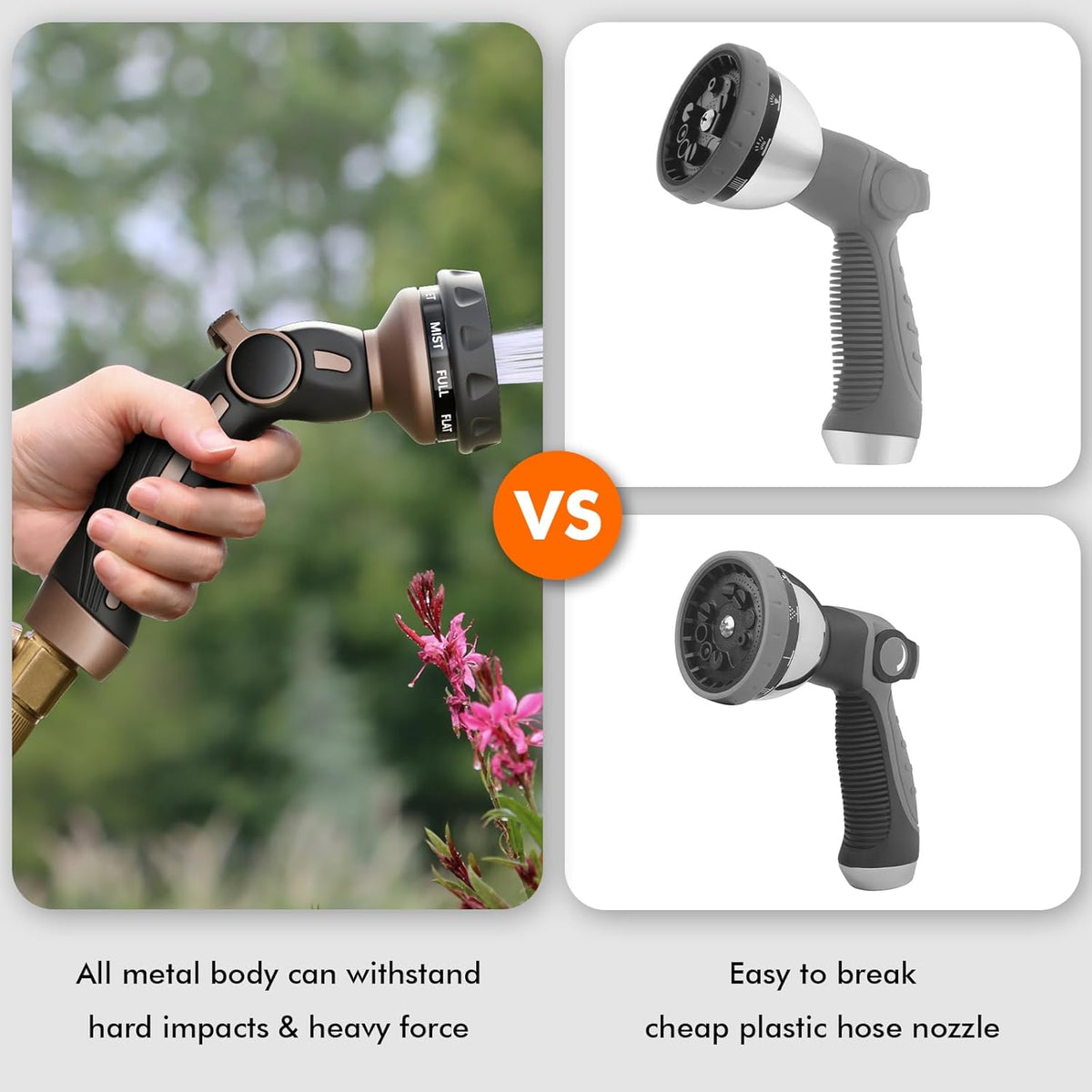 RESTMO Hose Nozzle Heavy Duty, Metal Water Hose Sprayer for Garden, 9 Spray Patterns | High