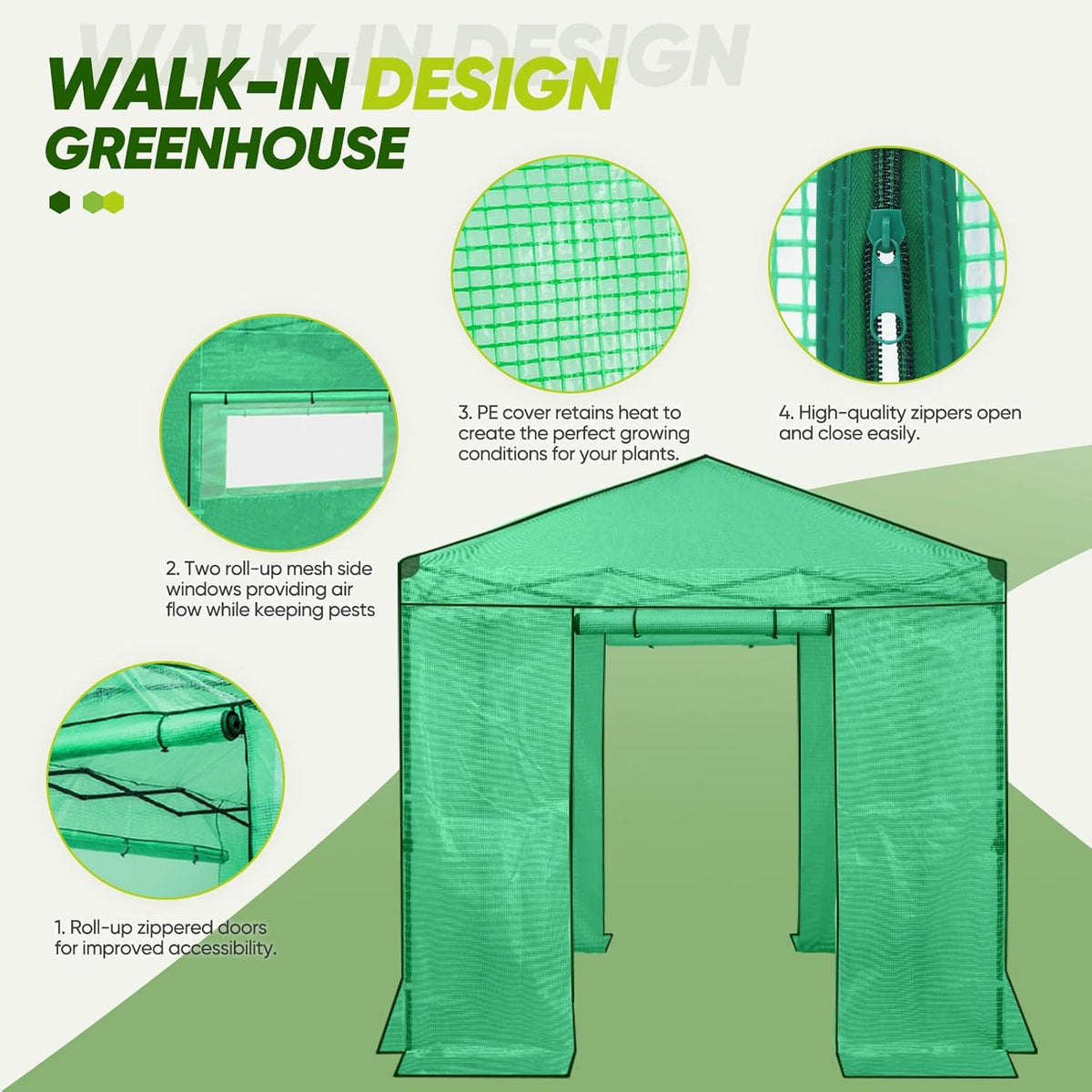 EAGLE PEAK Replacement Cover for 8x8 Portable Walk-in Pop up Greenhouse, Front and Rear Roll-Up